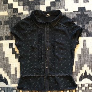** 2/$30 Bundle ** Sheer Black Floral Collared Blouse Vintage Dark Academia
